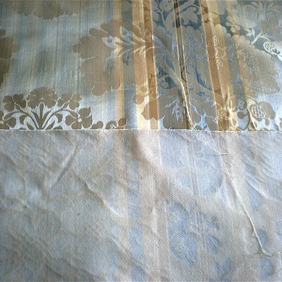 AQUA BLUE GOLD BEIGE DAMASK DRAPERY FURNITURE UPHOLSTERY FABRIC 72"L 50.5 "W - Picture 11 of 11